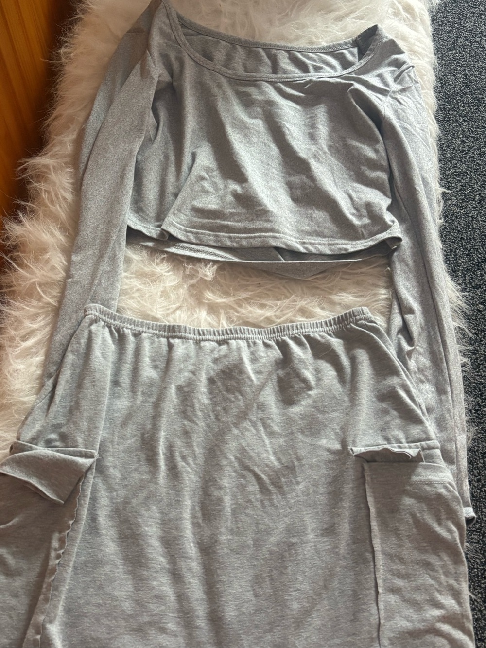 SHEIN Light Gray Long Sleeve Crop Top and Skirt Set